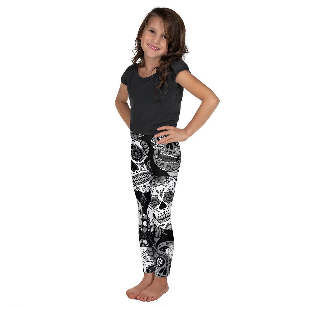 Kids Children Black & White Sugar Skull Leggings | Gearbunch.com