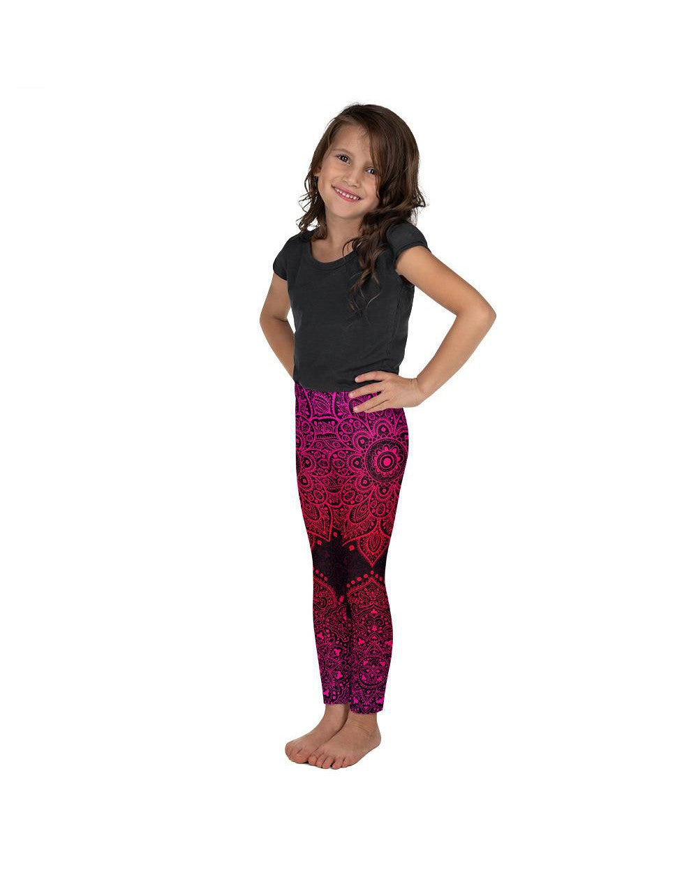 Kids Children Pink Mandala Kid's Leggings Pink/Black | Gearbunch.com