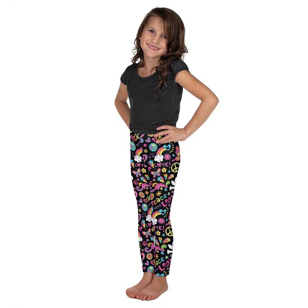 Kids children Peace and Love Leggings Black/Pink/Blue | Gearbunch.com