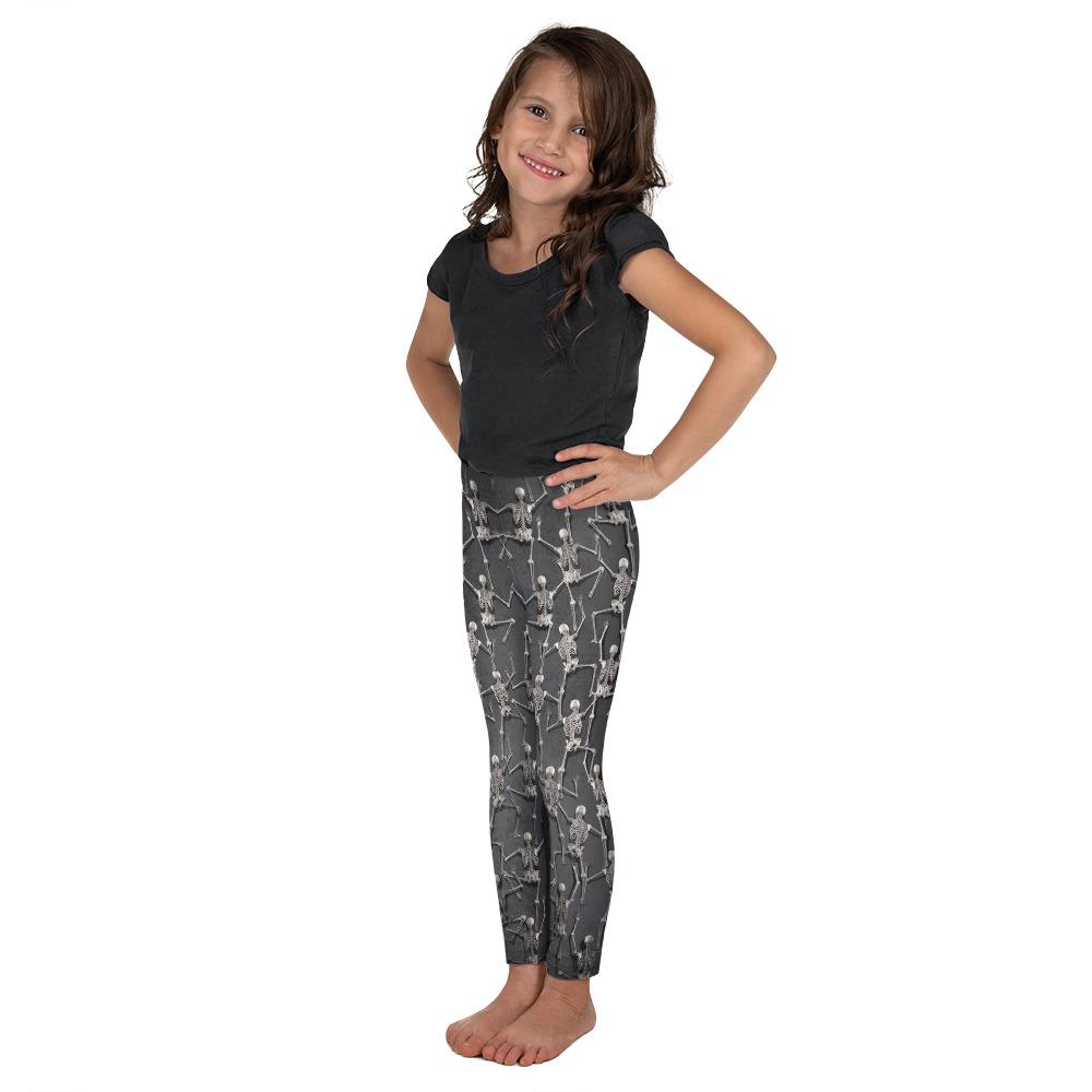 Kid Children Tiny Skeletons Creeping Up Leggings Black | Gearbunch.com