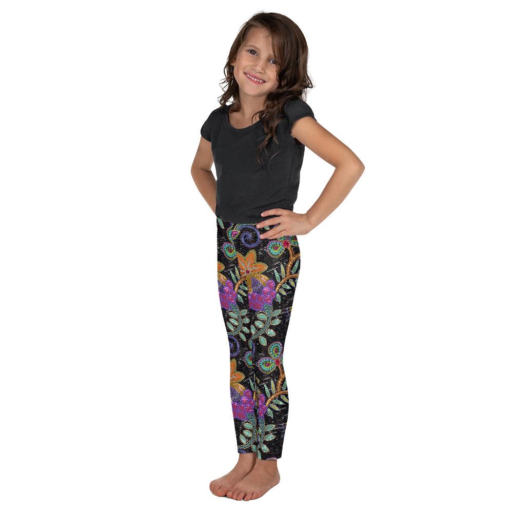 Kids Children Faux Paillette Flower Leggings Dark Grey | Gearbunch.com