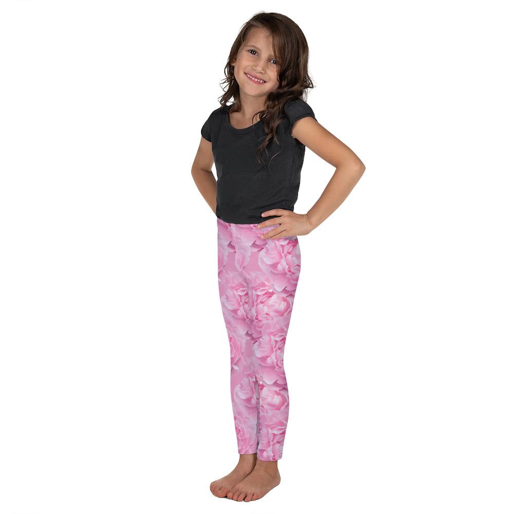 Kids Children Peony Flower Leggings Pink/White | Gearbunch.com