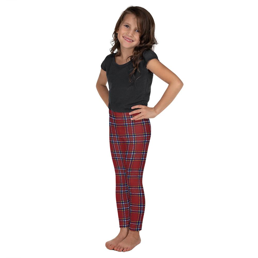 Kids Children Deep Red Tartan Leggings Red/Blue/White | Gearbunch.com