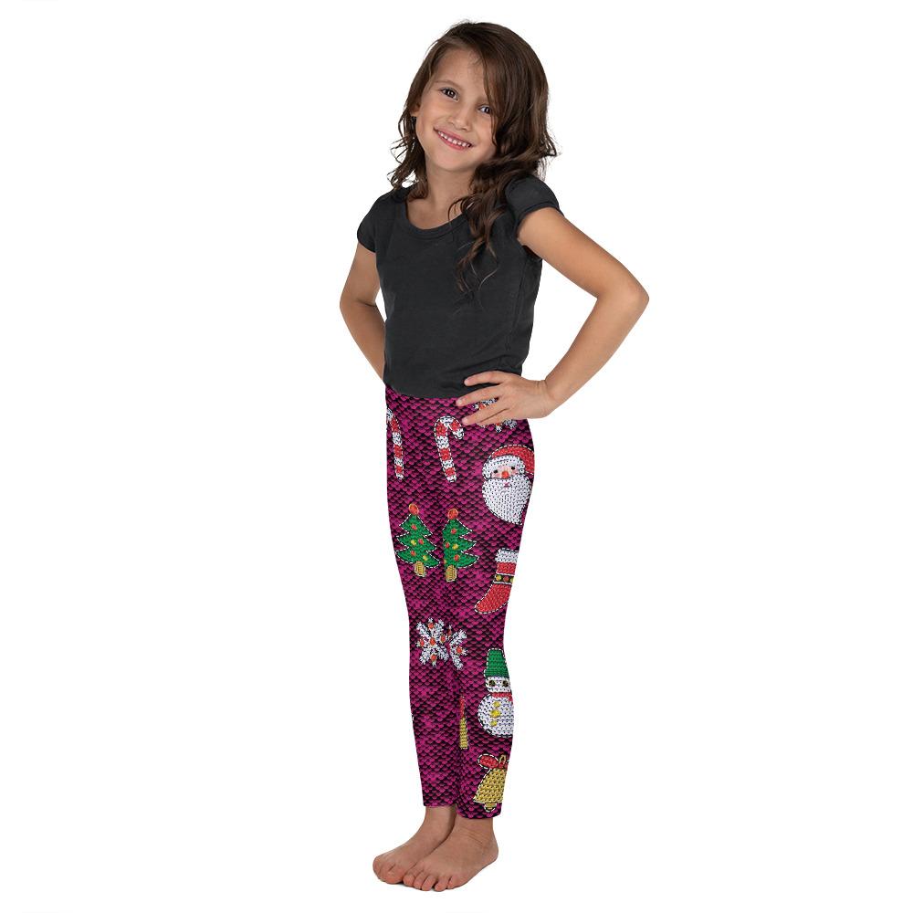 Kids Children Christmas Paillette Leggings Purple/Red | Gearbunch.com