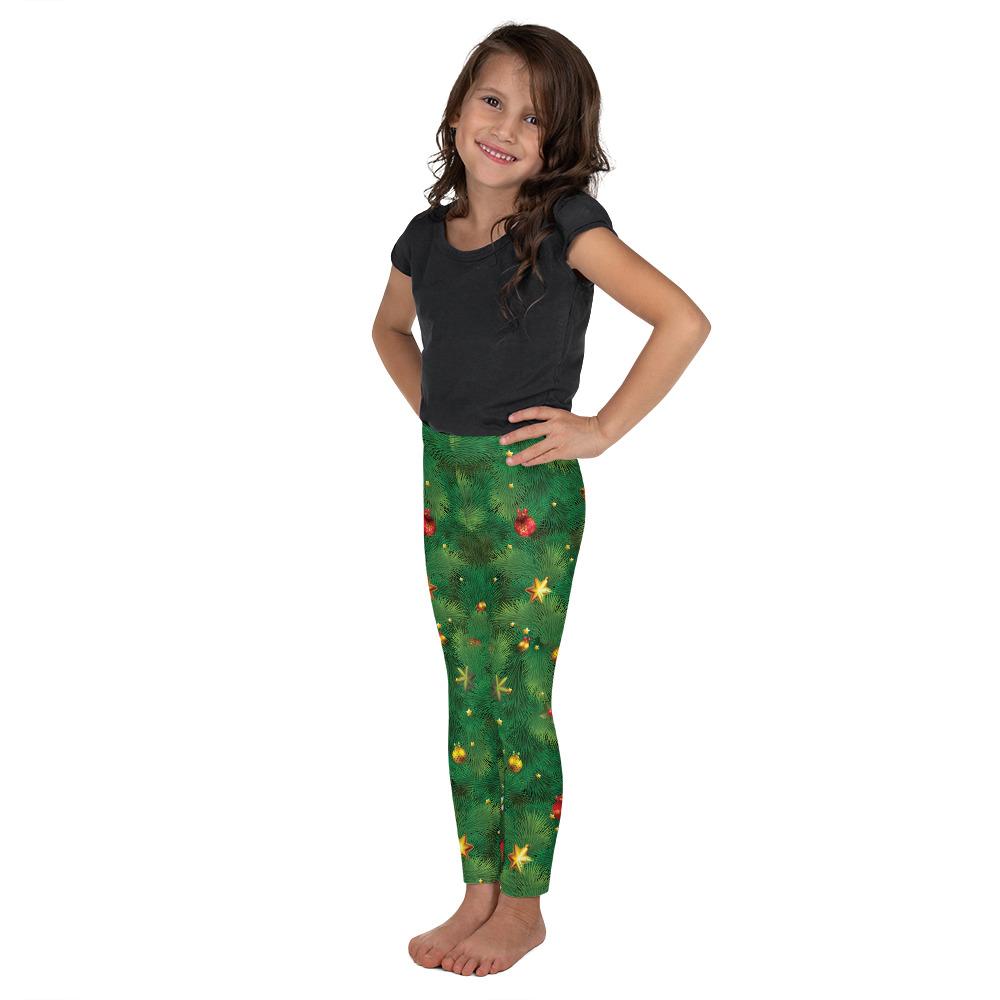 Kids Children Realistic Christmas Tree Leggings Green | Gearbunch.com