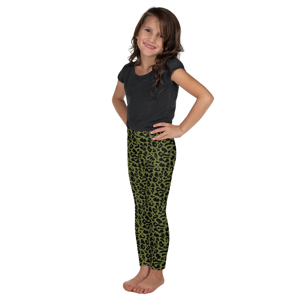 Kids Children Olive Green Leopard Skin Leggings | Gearbunch.com