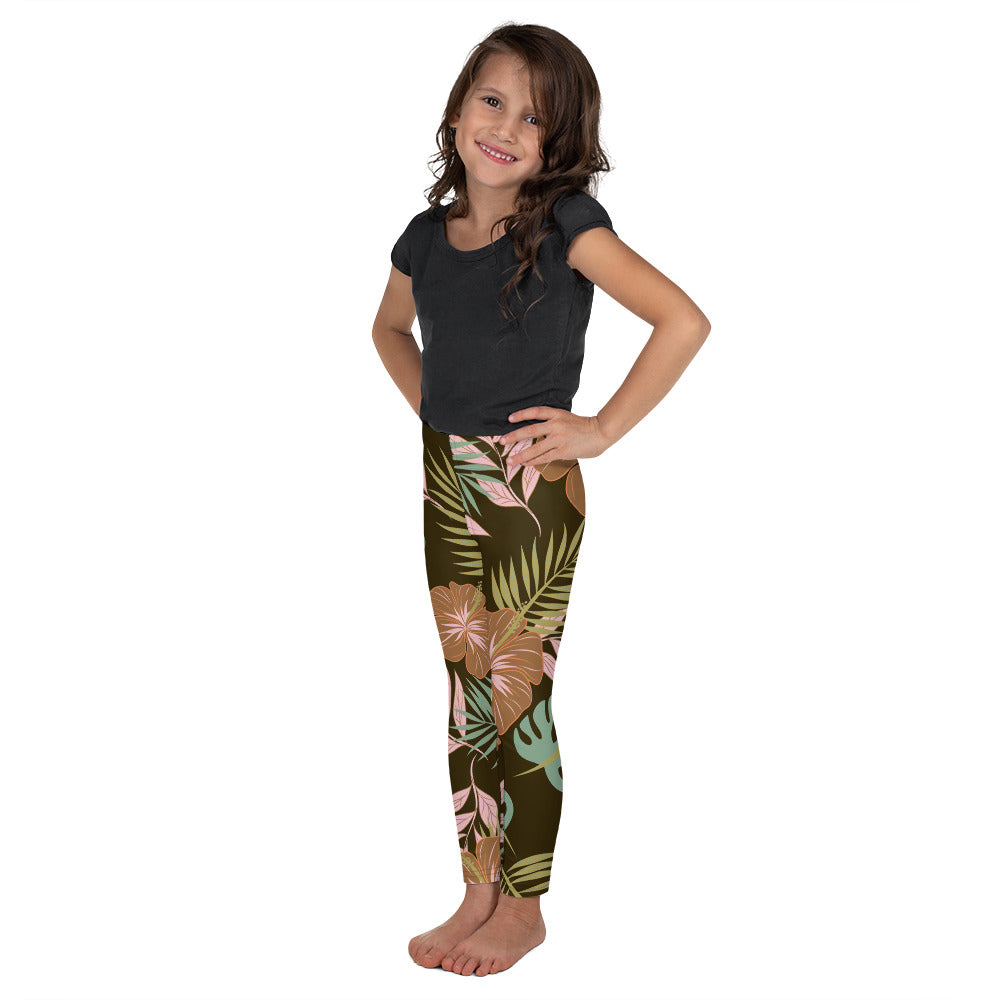 Kids Children Fall Floral Leggings Brown/Pink/Green | Gearbunch.com