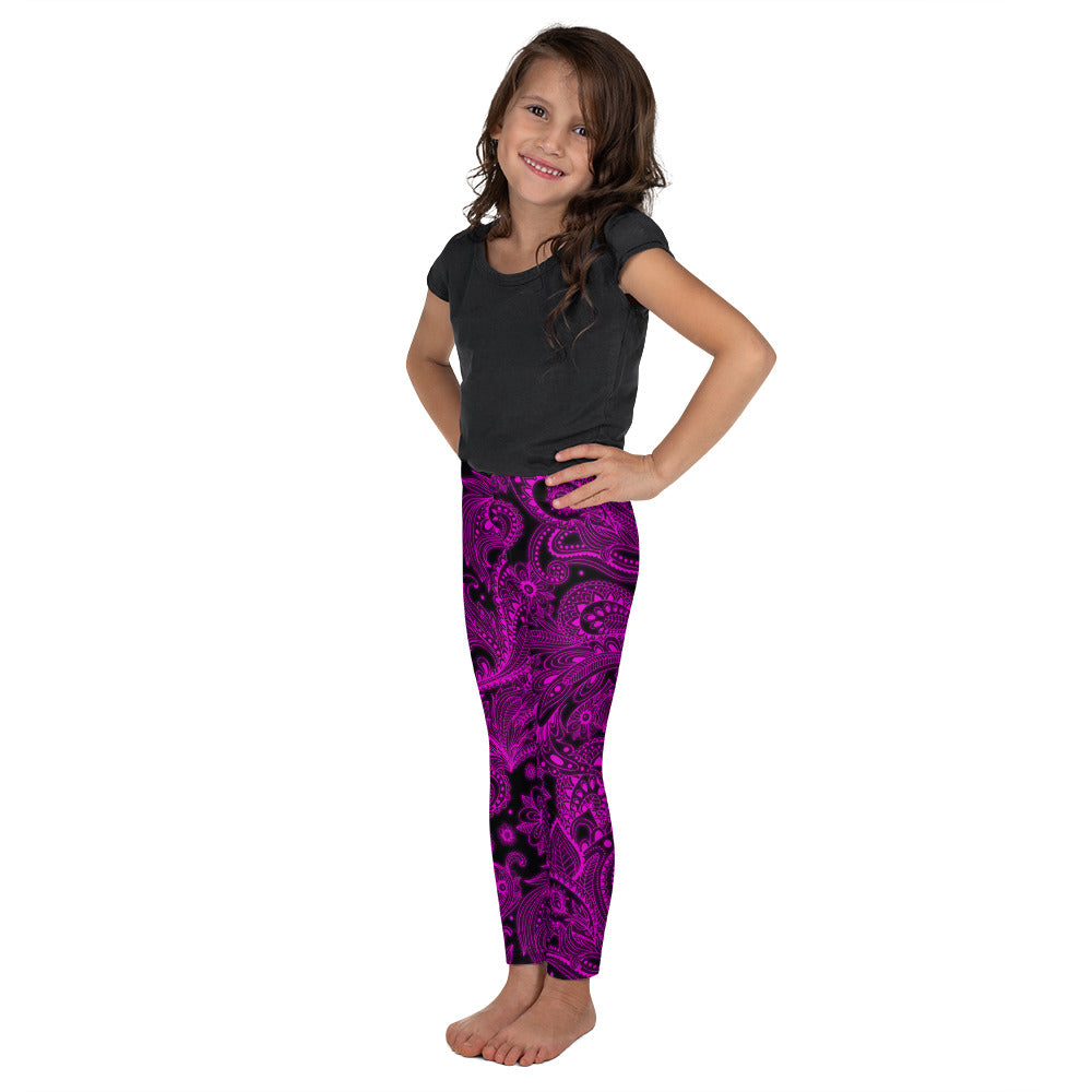 Kids Children Pink Glowing Floral Leggings Pink/Black | Gearbunch.com