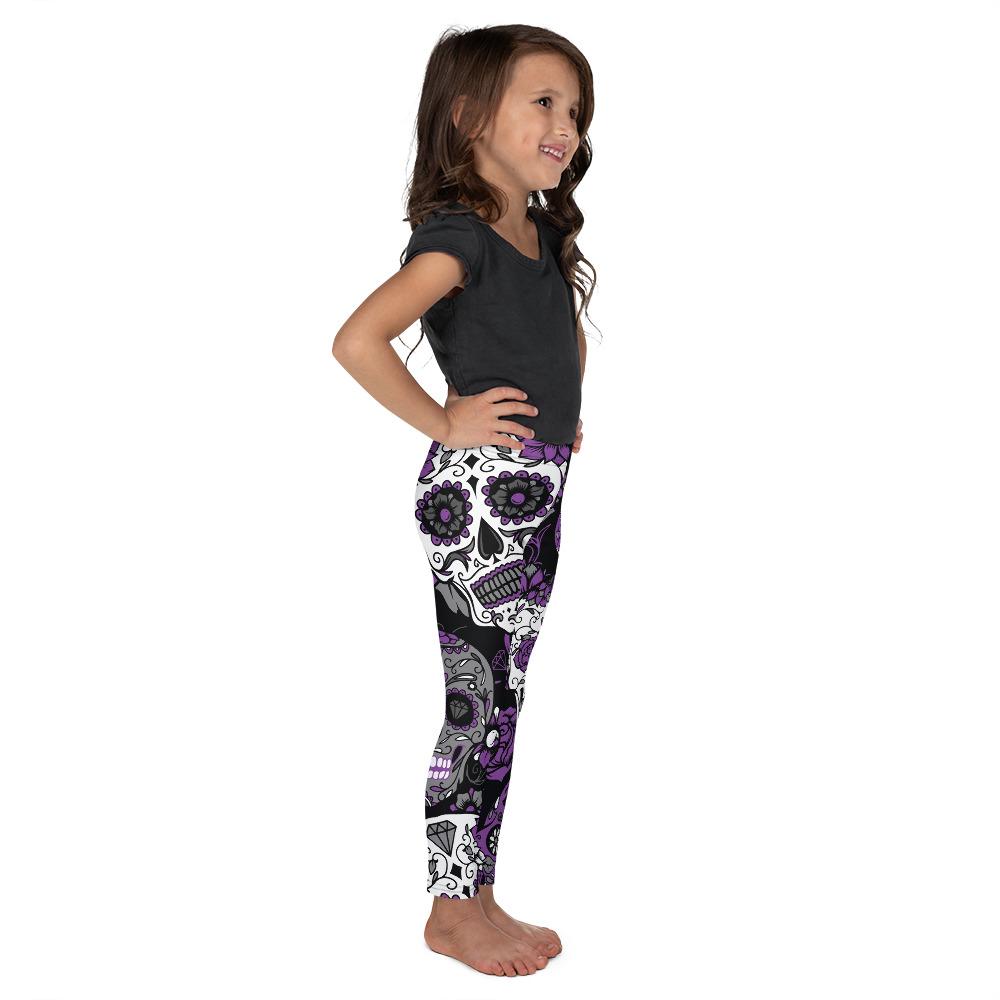 Purple Sugar Skull Kid's Leggings Gearbunch