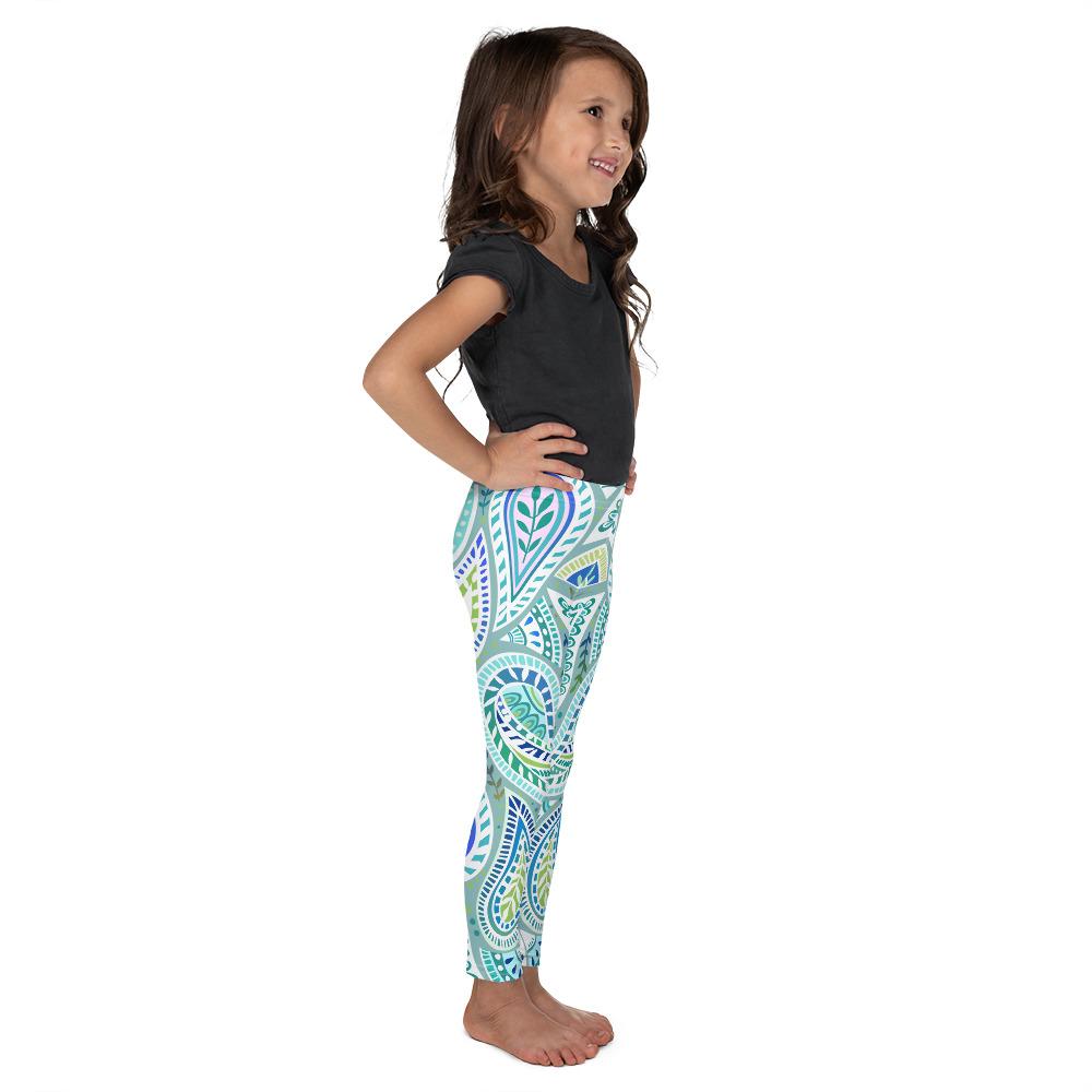 Blue and Green Paisley Kid's Leggings Gearbunch