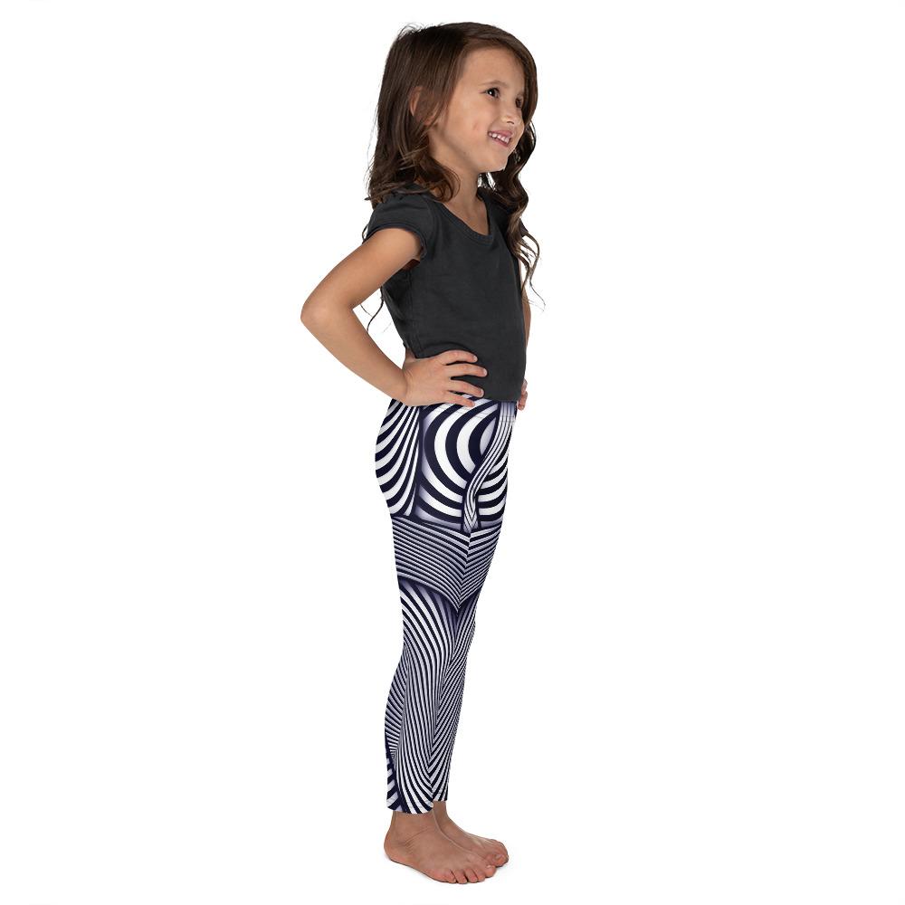 Kids Children Optical Illusion Stripes Leggings Blue/White/Navy | Gearbunch.com