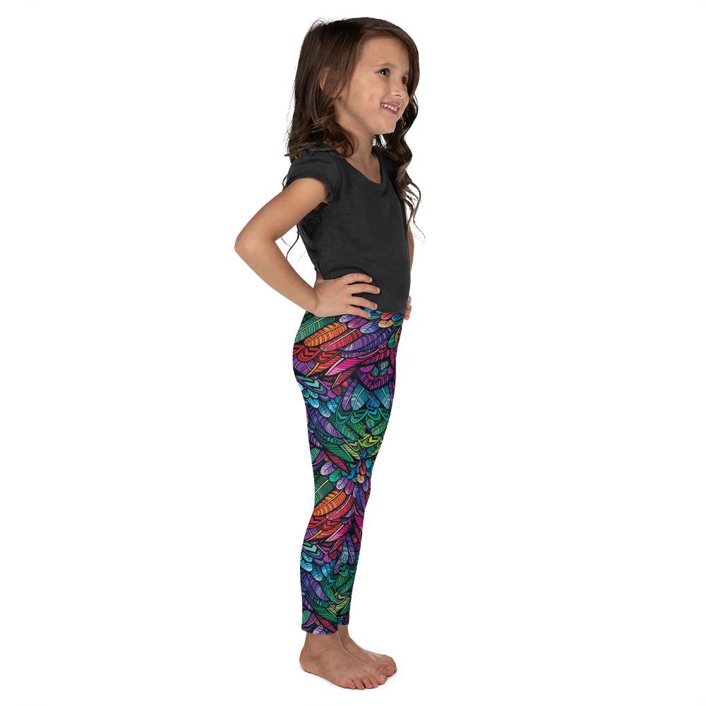 Kids Children Colorful Feathers Leggings Green/Purple | Gearbunch.com