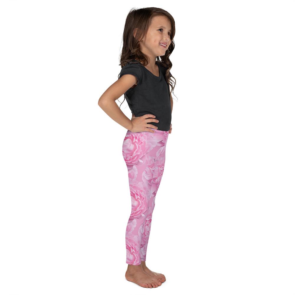 Kids Children Peony Flower Leggings Pink/White | Gearbunch.com