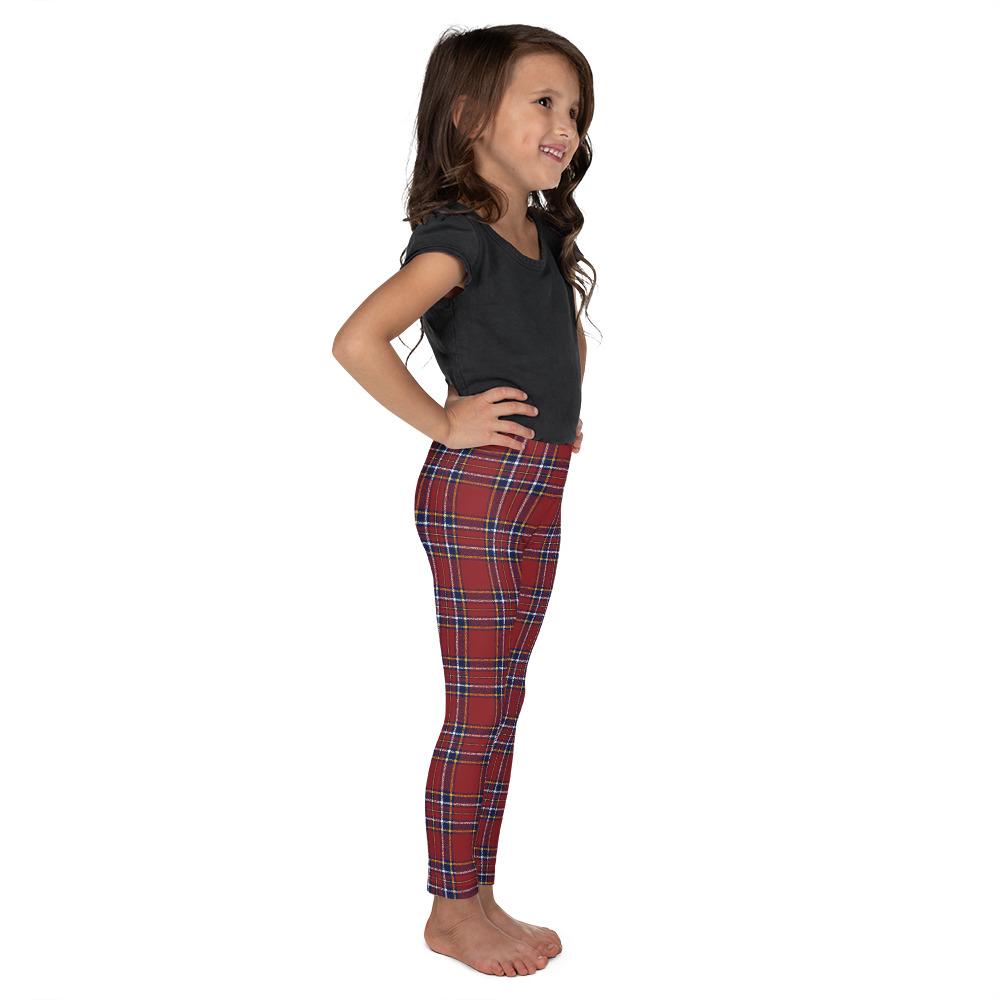 Kids Children Deep Red Tartan Leggings Red/Blue/White | Gearbunch.com