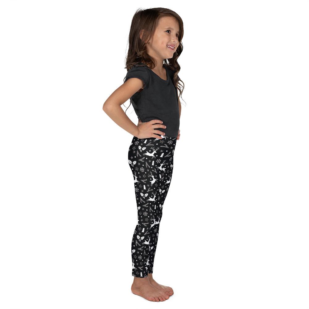 Kids Children Black Reindeer Christmas Leggings White | Gearbunch.com