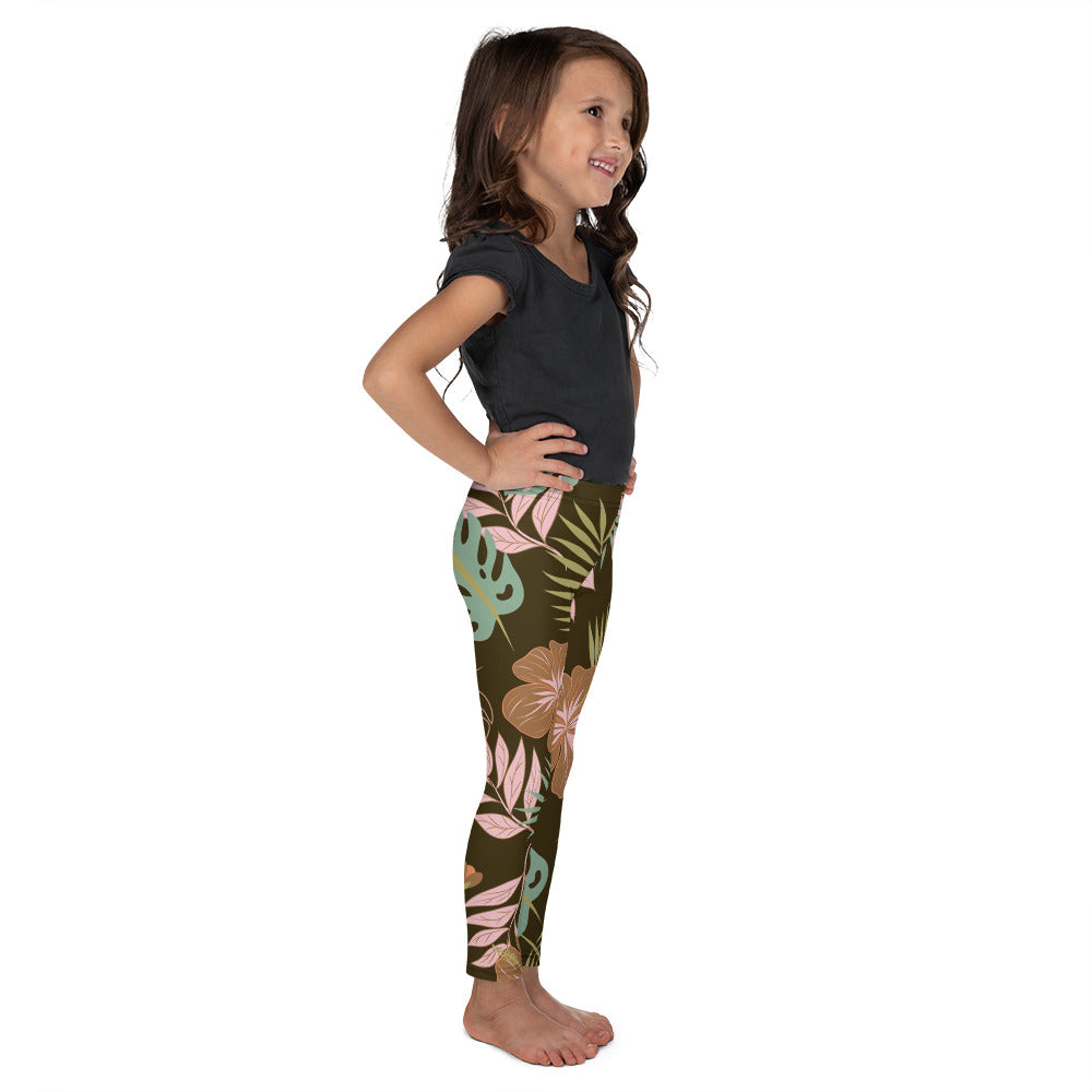 Kids Children Fall Floral Leggings Brown/Pink/Green | Gearbunch.com