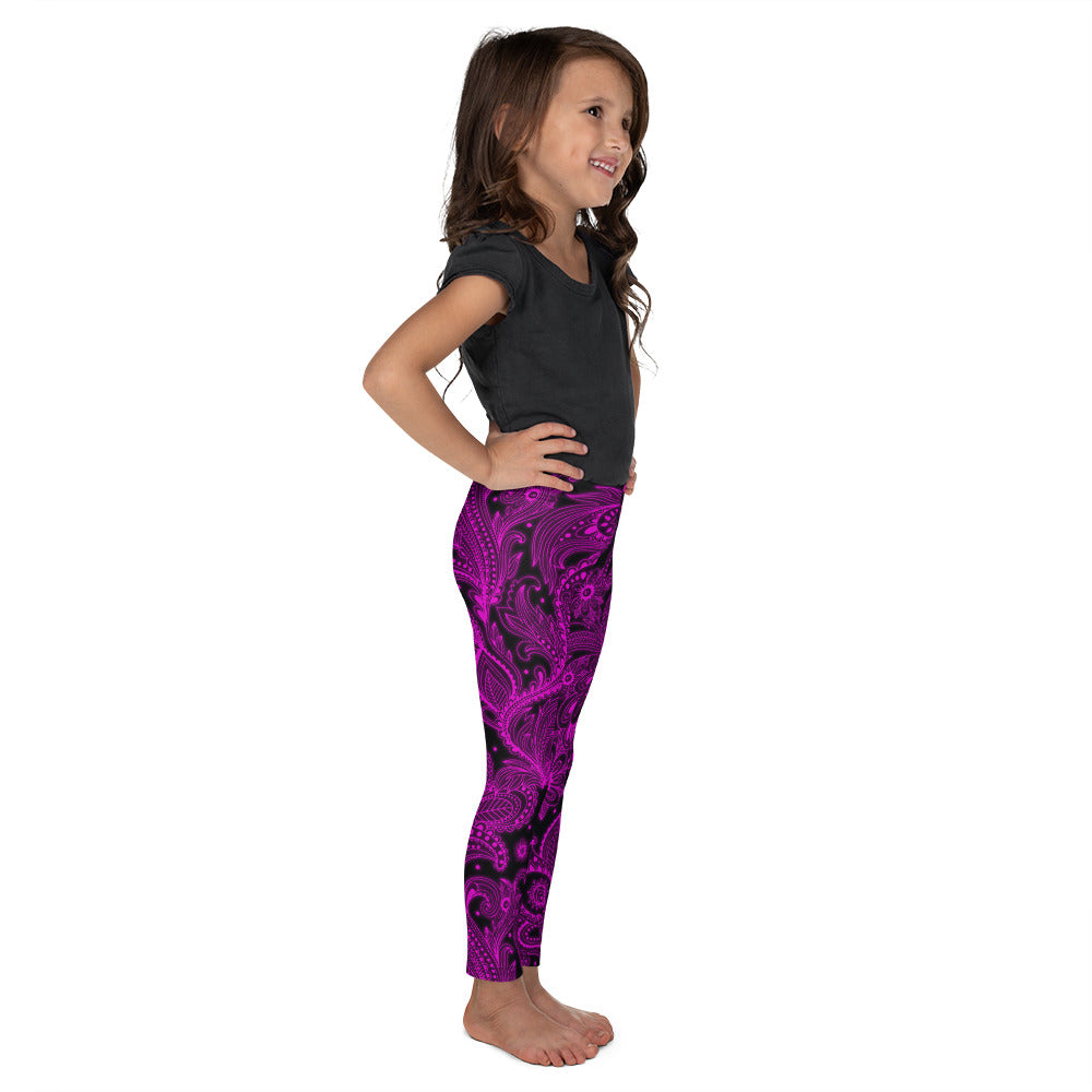 Kids Children Pink Glowing Floral Leggings Pink/Black | Gearbunch.com