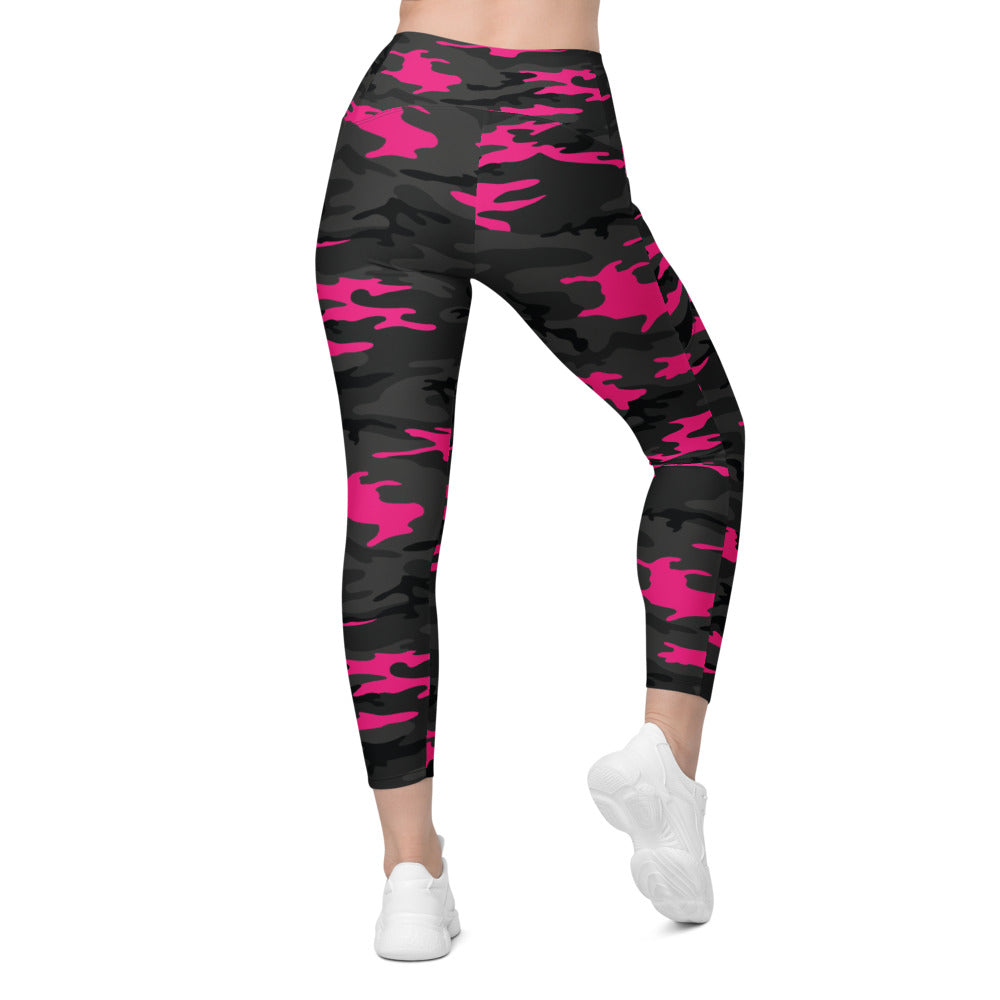 Womens Workout Yoga Dark Pink Camo Leggings with Pockets | Gearbunch