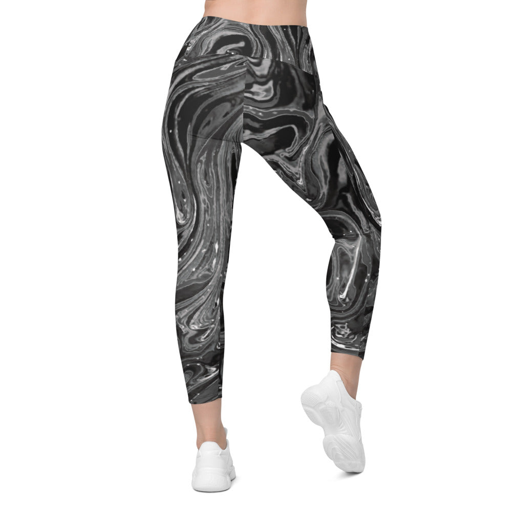 Womens Workout Yoga Grey Swirl Leggings with Pockets | Gearbunch.com