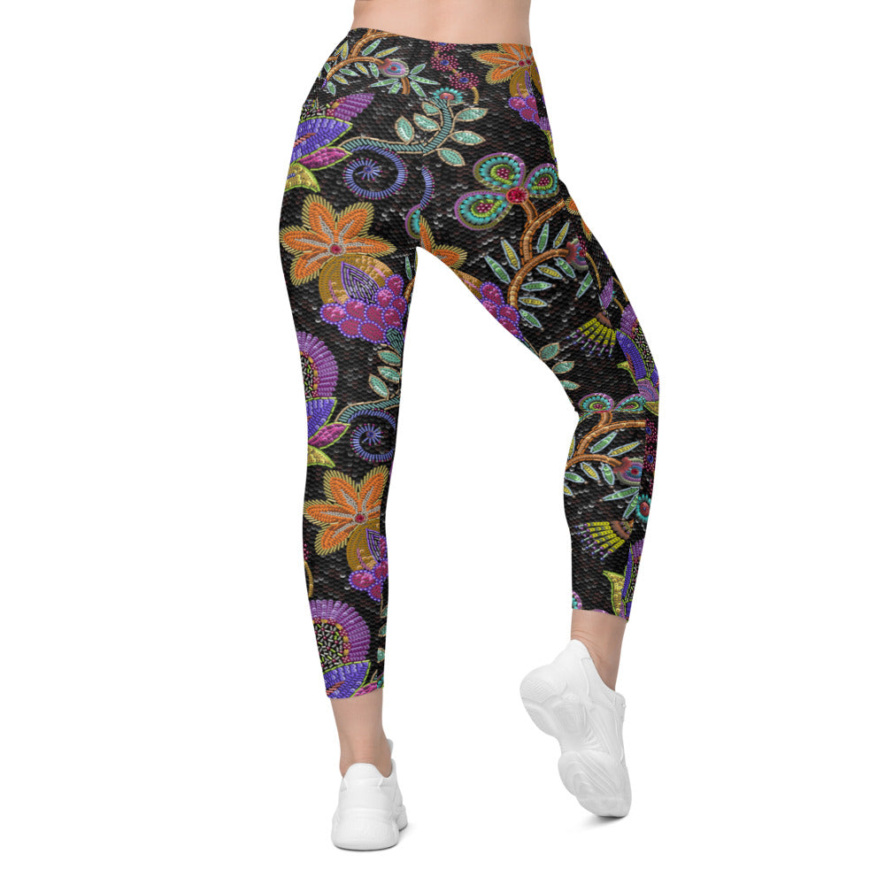 Womens Workout Faux Paillette Flower Leggings with Pockets | Gearbunch