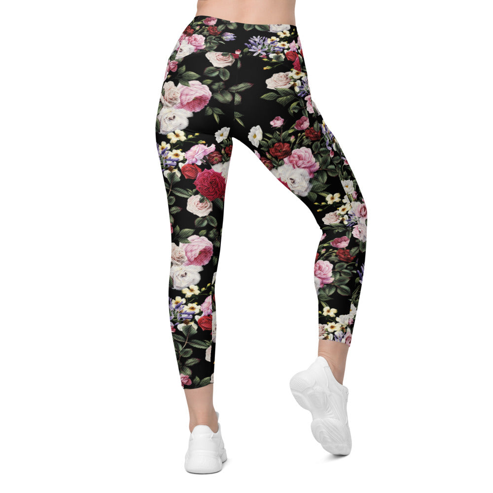 Womens Workout Yoga Colorful Roses Leggings with Pockets | Gearbunch