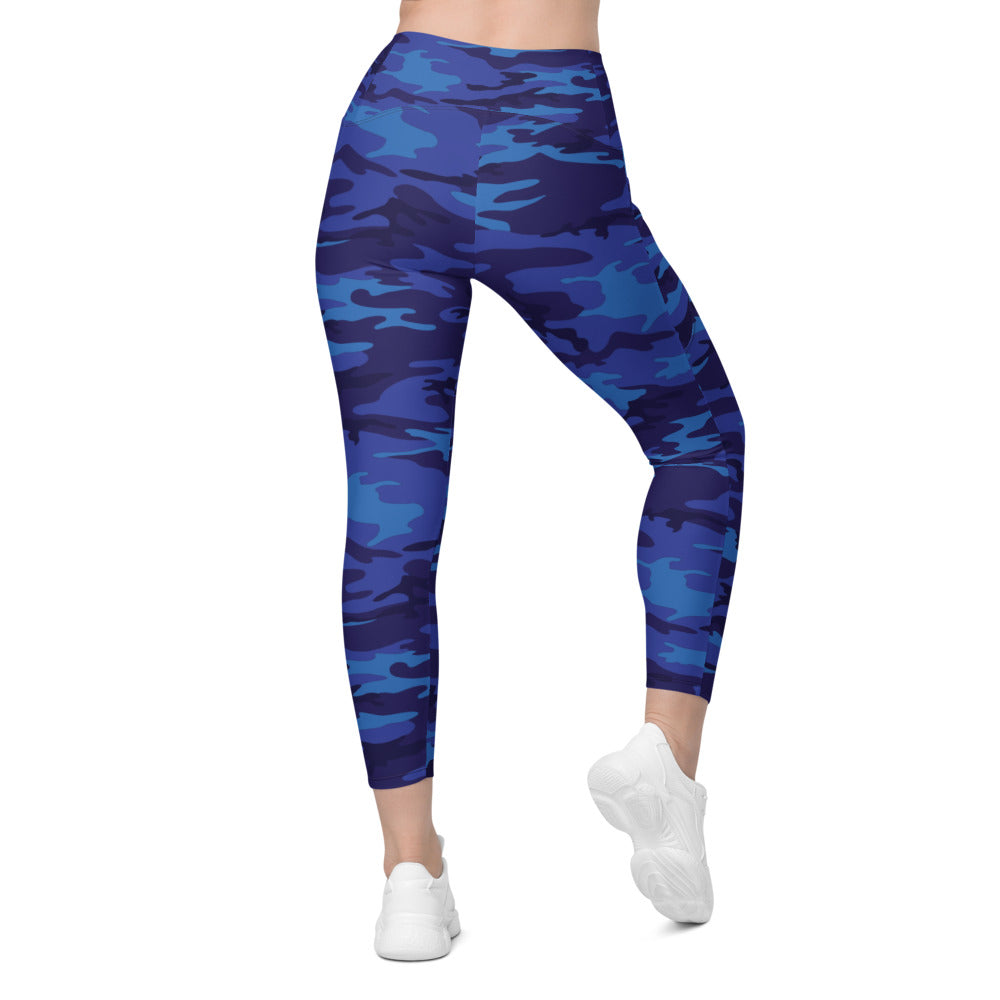 Womens Workout Yoga Blue Camo Leggings with Pockets