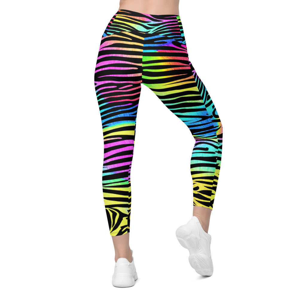 Womens Colorful Zebra Striped Leggings with Pockets | Gearbunch.com