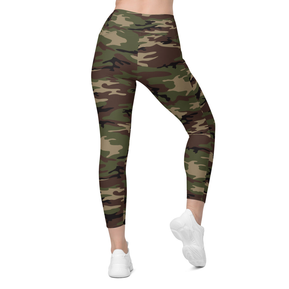 Womens Workout Army Camo Leggings with Pockets Green/Brown | Gearbunch