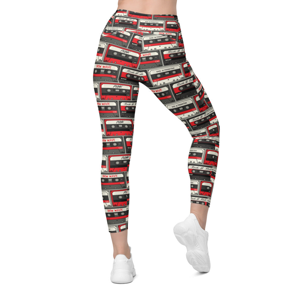 Womens Workout Retro Cassette Tapes Leggings with Pockets | Gearbunch