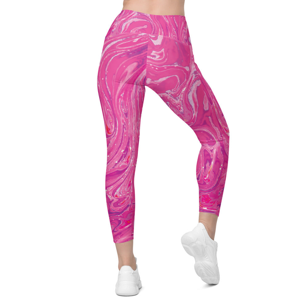 Womens Workout Yoga Pink Swirl Leggings with Pockets | Gearbunch.com