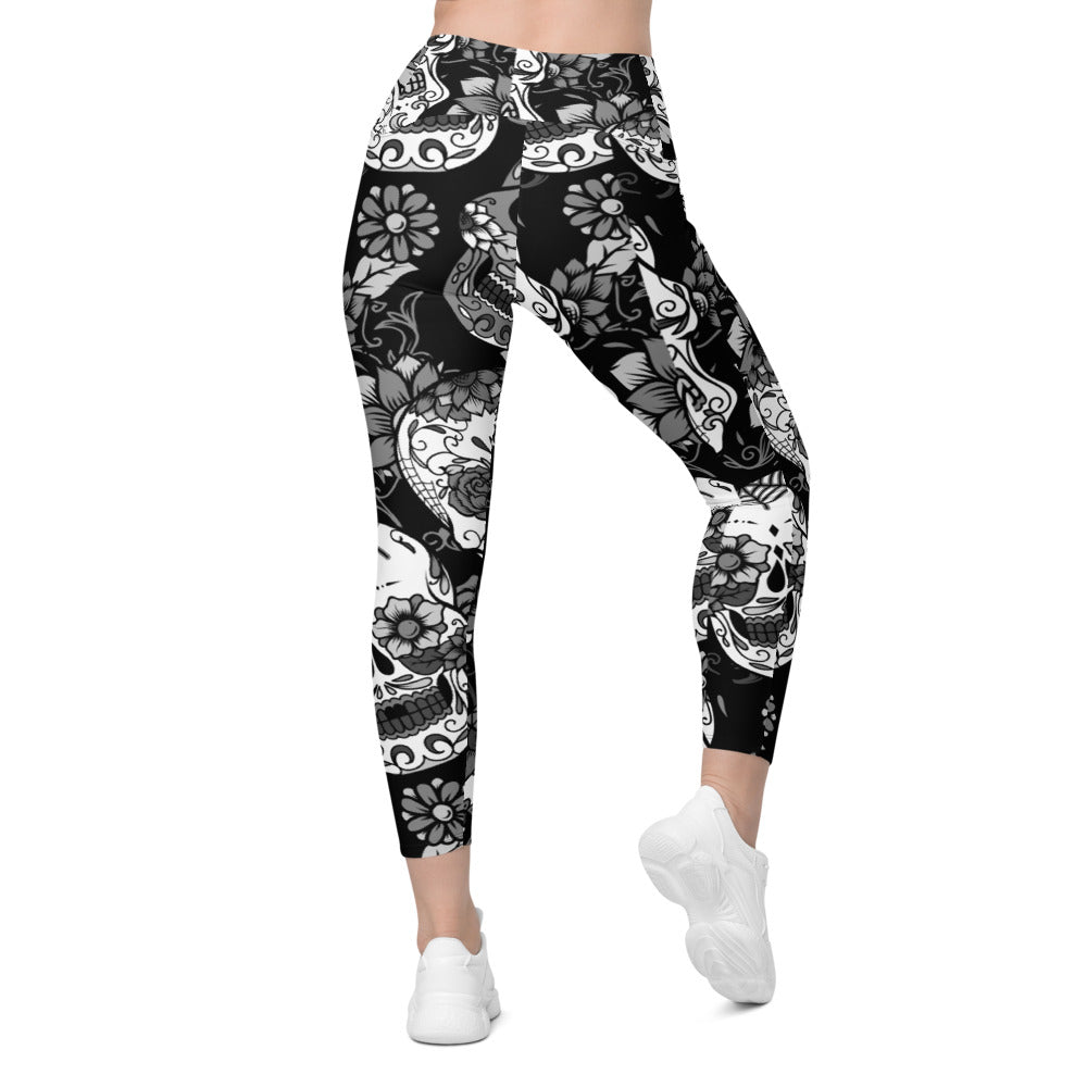 Womens Black & White Sugar Skull Leggings with Pockets | Gearbunch.com