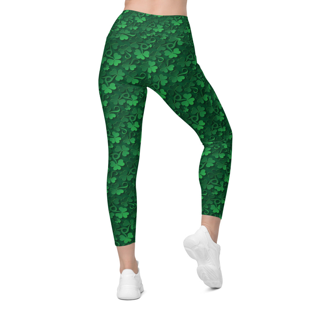 Women Workout Irish 3D Shamrocks Leggings with Pockets | Gearbunch.com