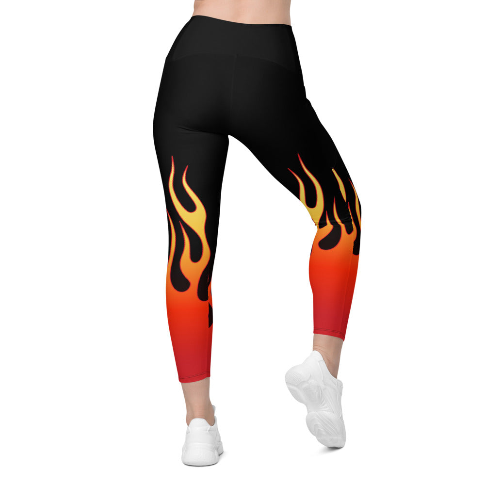 Womens Workout Flame Leggings with Pockets Black/Red | Gearbunch.com