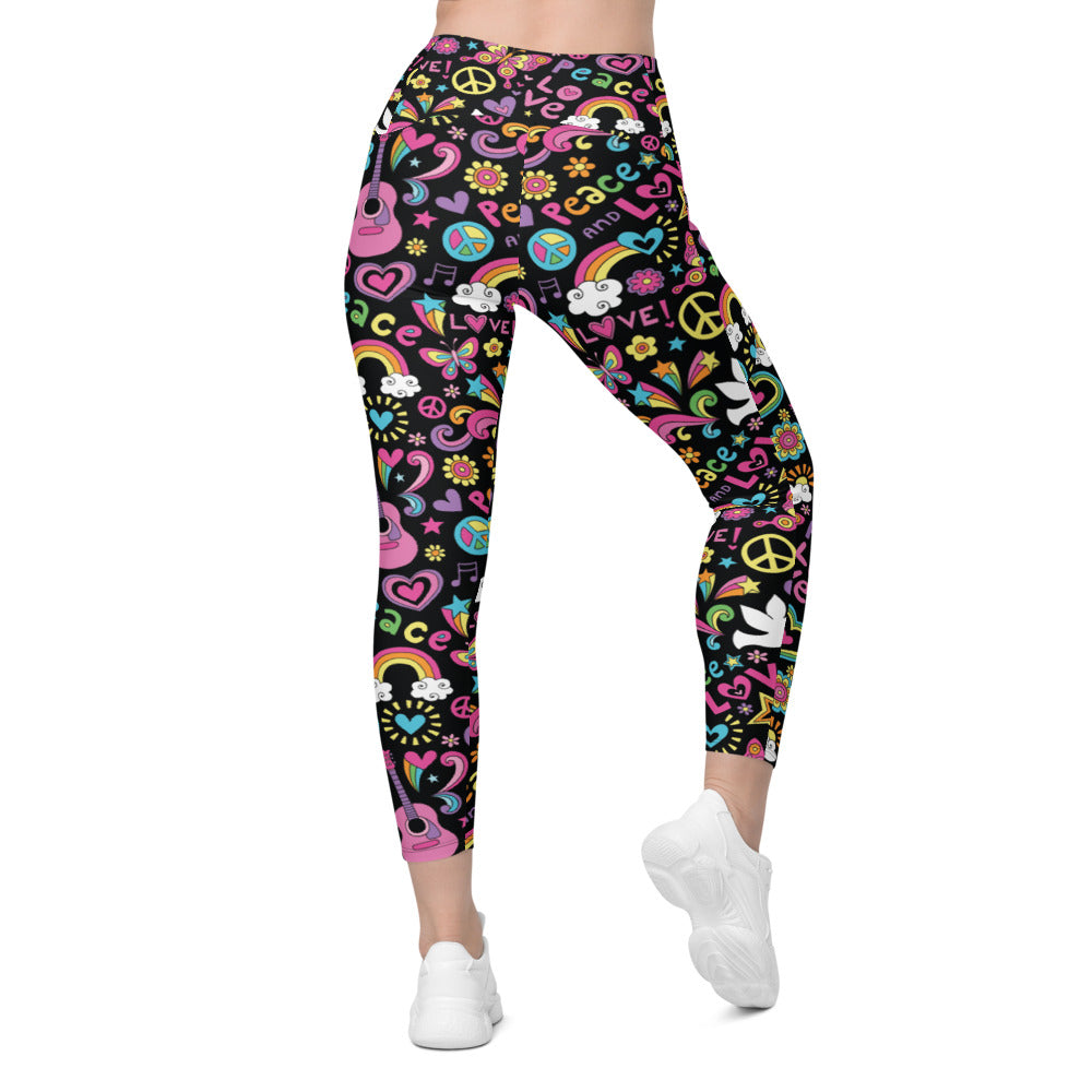 Womens Workout Peace and Love Leggings with Pockets | Gearbunch.com