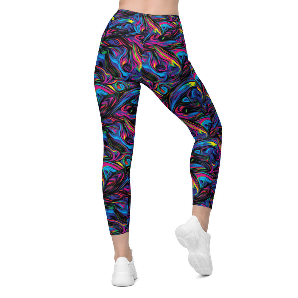 Womens Psychedelic Neon Paint Leggings with Pockets | Gearbunch.com