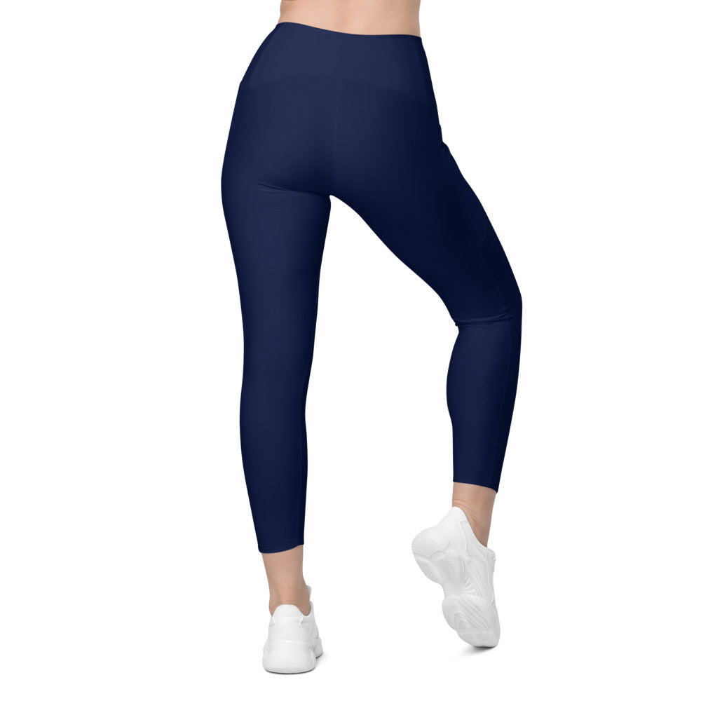 Womens Workout Solid Ocean Blue Leggings with Pockets | Gearbunch.com