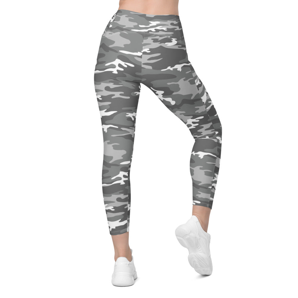 Womens Workout Light Grey Camo Leggings with Pockets | Gearbunch.com