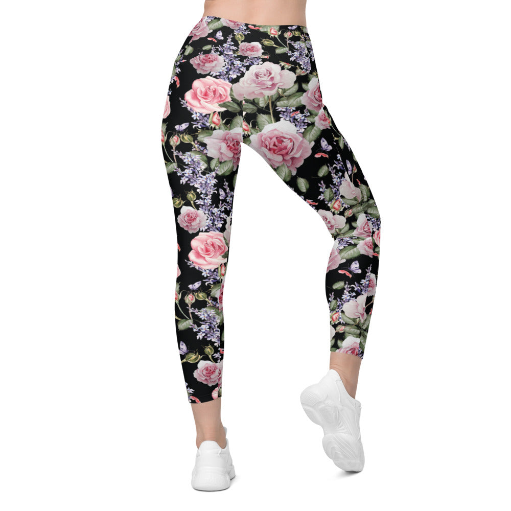 Watercolor Roses & Lavender Leggings with Pockets | Gearbunch.com