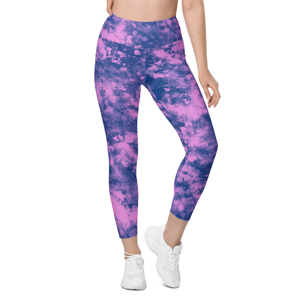 Womens Workout Yoga Navy Glaze Leggings with Pockets | Gearbunch.com