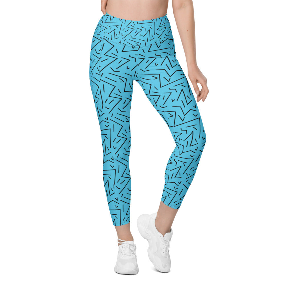 Womens Workout Yoga Aqua Black Line Leggings with Pockets | Gearbunch