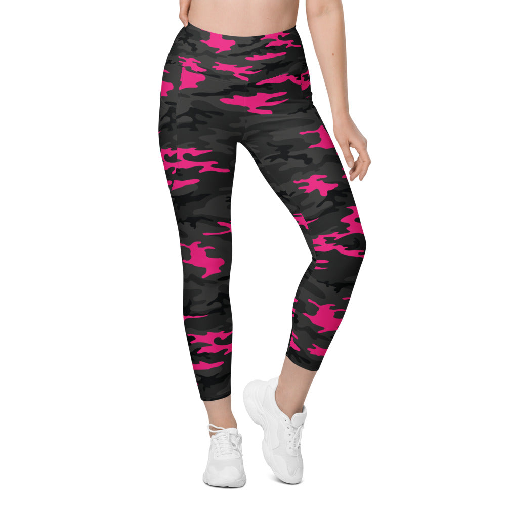 Womens Workout Yoga Dark Pink Camo Leggings with Pockets | Gearbunch