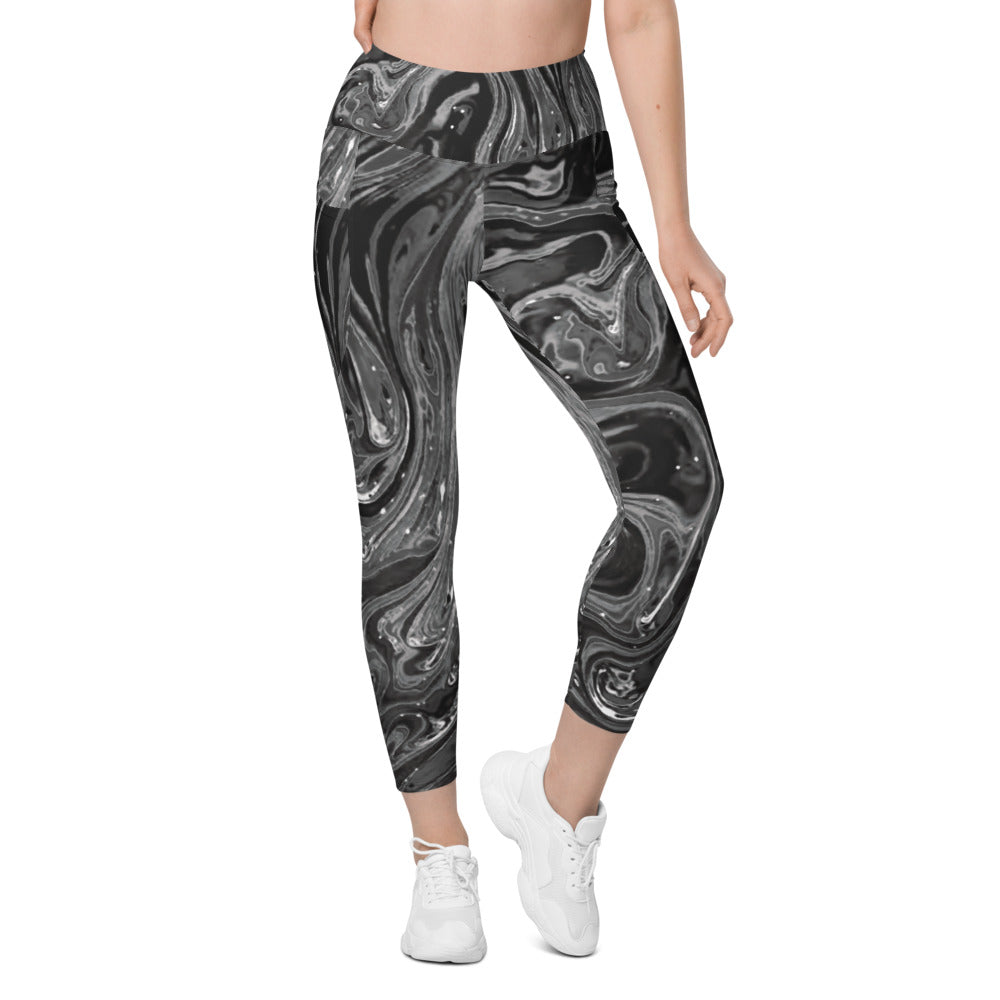 Womens Workout Yoga Grey Swirl Leggings with Pockets | Gearbunch.com