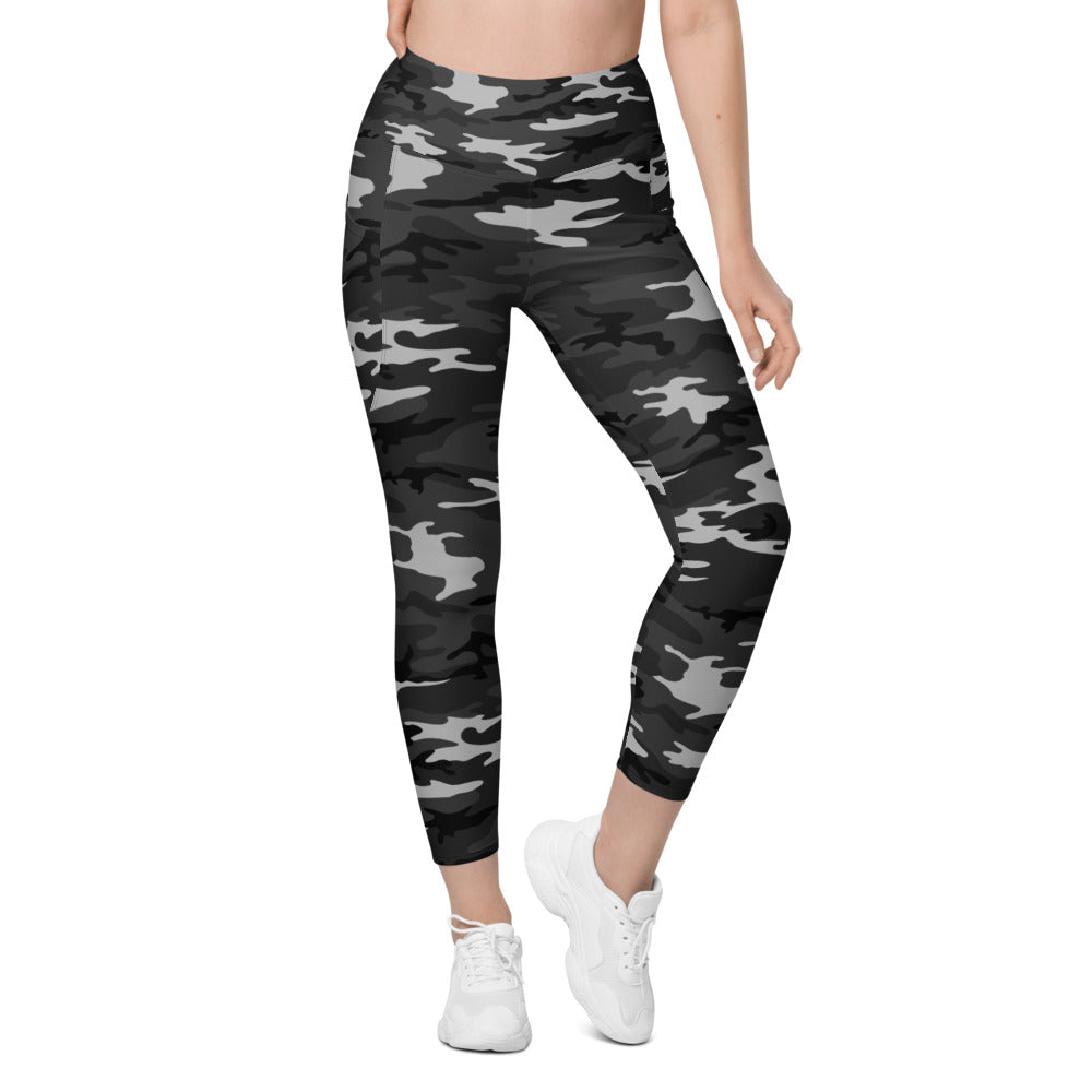 Womens Workout Dark Grey Camo Leggings with Pockets | Gearbunch.com