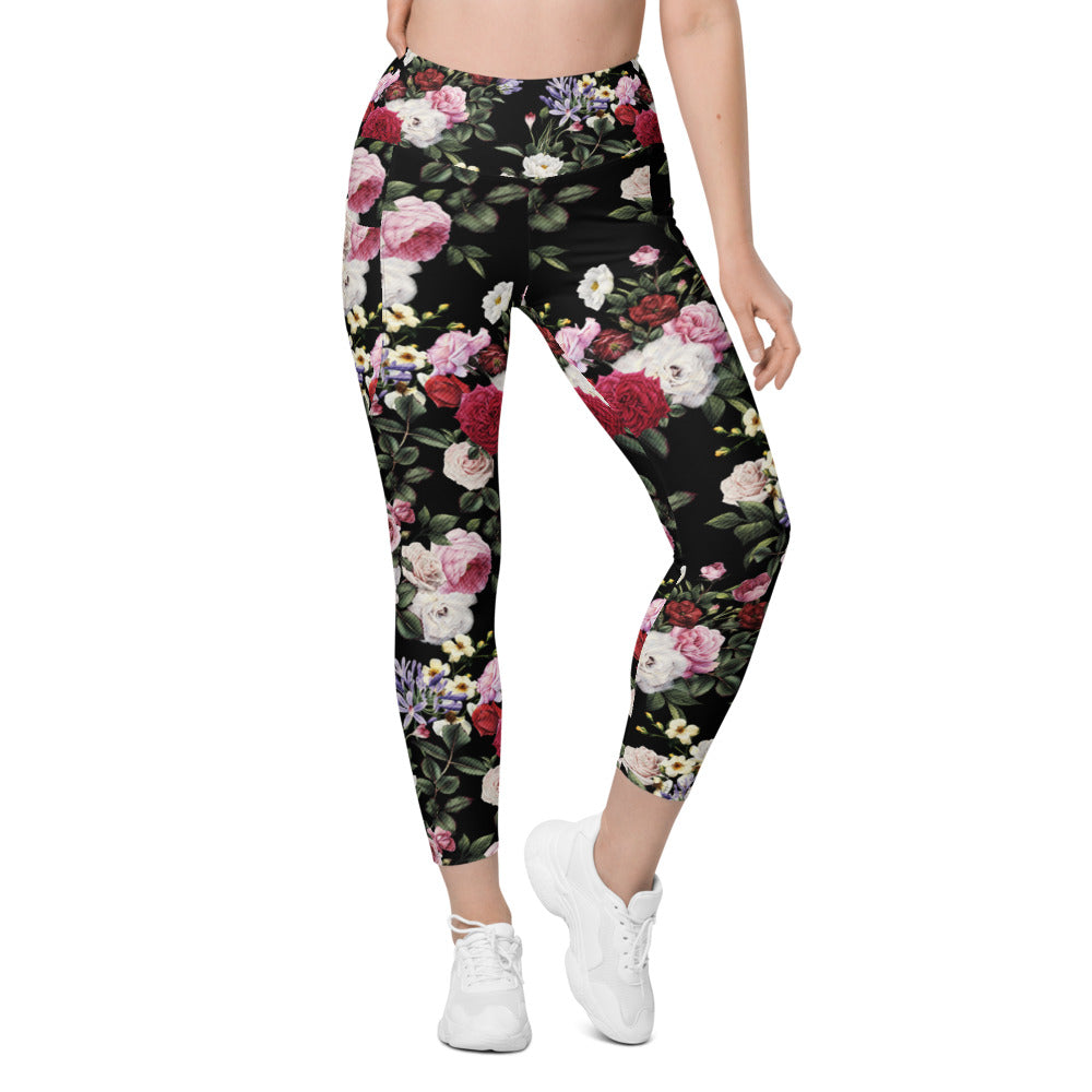 Womens Workout Yoga Colorful Roses Leggings with Pockets | Gearbunch