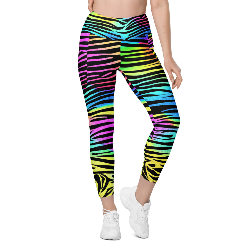 Womens Colorful Zebra Striped Leggings with Pockets | Gearbunch.com