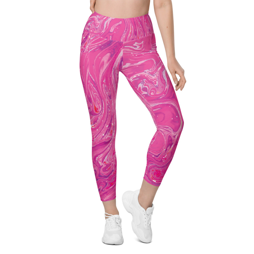 Womens Workout Yoga Pink Swirl Leggings with Pockets | Gearbunch.com