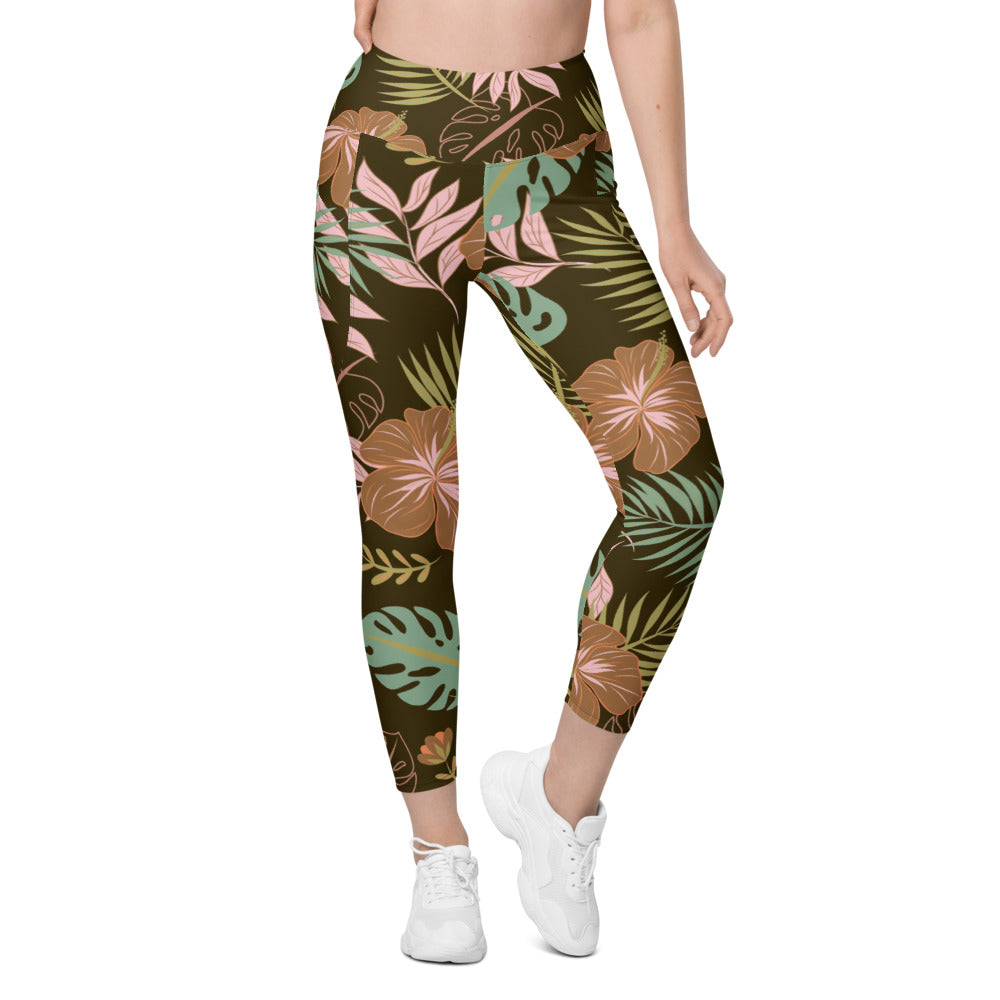 Womens Workout Yoga Fall Floral Leggings with Pockets | Gearbunch.com