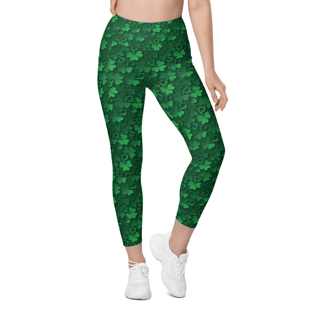 Women Workout Irish 3D Shamrocks Leggings with Pockets | Gearbunch.com