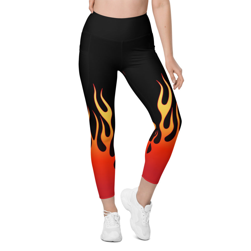 Womens Workout Flame Leggings with Pockets Black/Red | Gearbunch.com