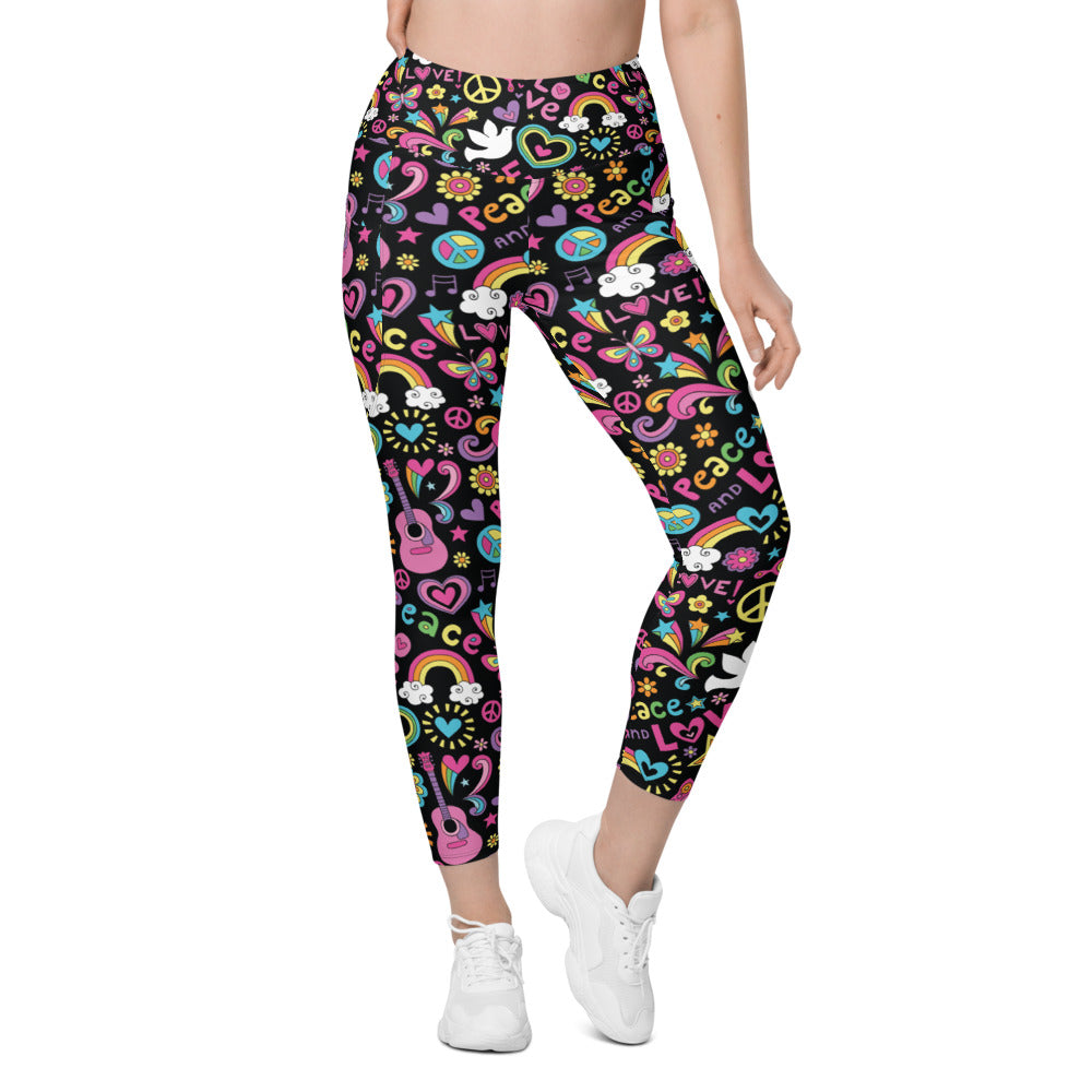 Womens Workout Peace and Love Leggings with Pockets | Gearbunch.com